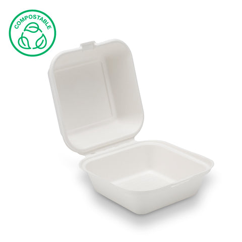 Bagasse Plain Clamshell Meal Boxes (200 / 500 / 600 pack)