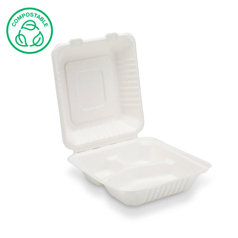 Bagasse Ribbed Clamshell Meal Boxes (200 & 300 pack)
