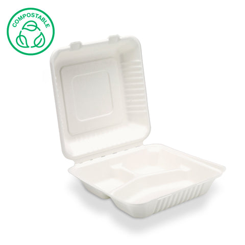 Bagasse Ribbed Clamshell Meal Boxes (200 & 300 pack)