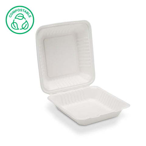 Bagasse Ribbed Clamshell Meal Boxes (200 & 300 pack)
