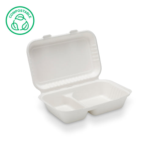 Bagasse Ribbed Clamshell Meal Boxes (200 & 300 pack)