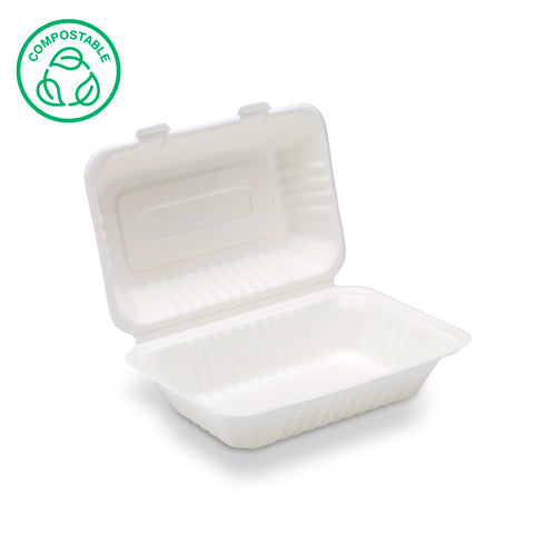 Bagasse Ribbed Clamshell Meal Boxes (200 & 300 pack)