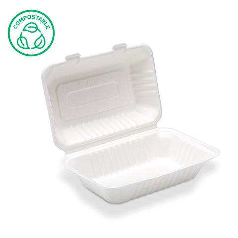 Bagasse Ribbed Clamshell Meal Boxes (200 & 300 pack)