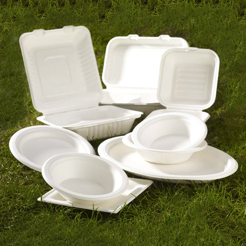 Bagasse Ribbed Clamshell Meal Boxes (200 & 300 pack)