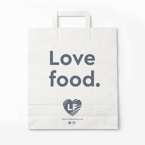 Branded Block Bottom Flat Handle Carrier Bag (White)
