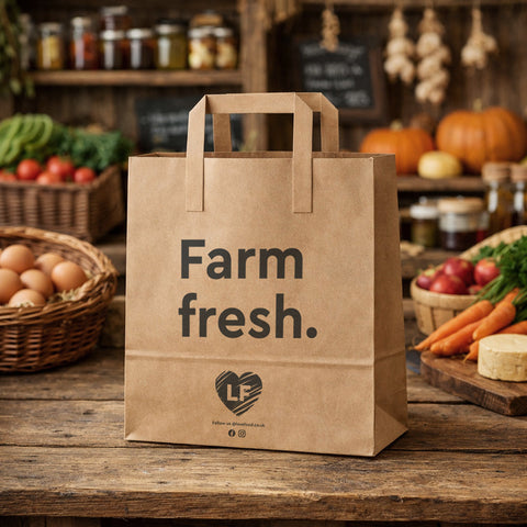 Branded Block Bottom Flat Handle Carrier Bag (Kraft)