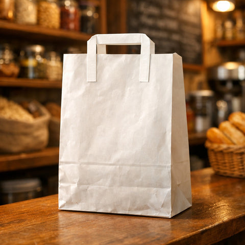 White Flat Handle Paper Carrier Bags (250 pack)