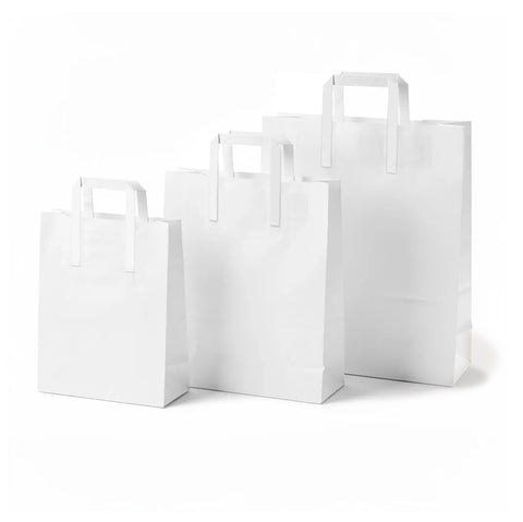 White Flat Handle Paper Carrier Bags (250 pack)