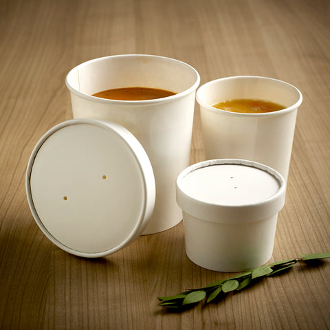 White HD Soup Container Vented Paper Lid (500 pack)