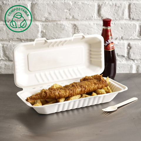 Bagasse Ribbed Clamshell Meal Boxes (200 & 300 pack)